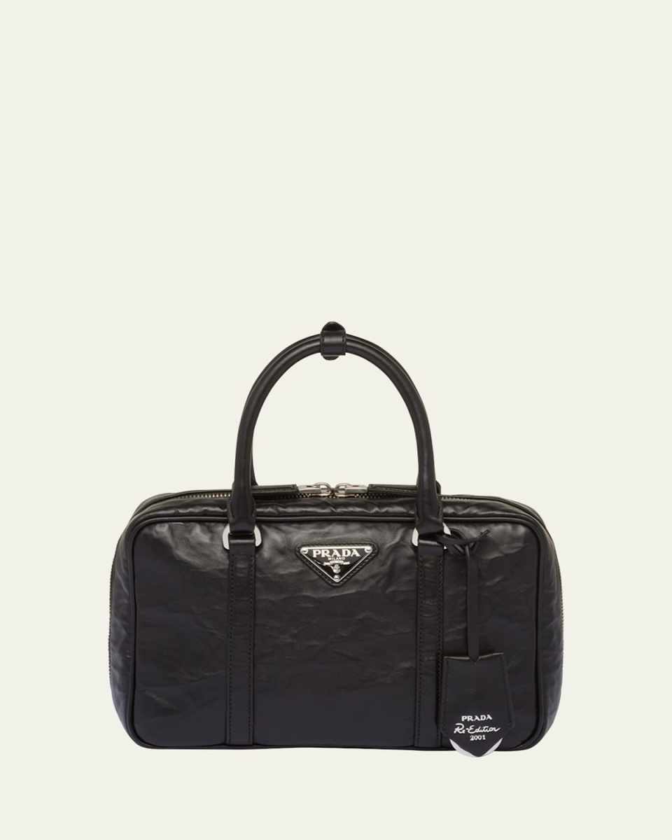 Crinkled Napa Leather Top-Handle Bag